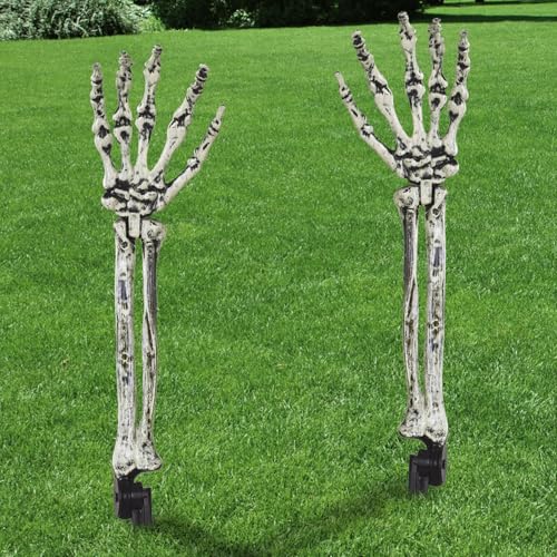XIMISHOP 2 Stück Halloween Skelett Arms, Realistische Skeleton Hände Deko Zombie Geist Arm Pfahle Abgetrennte Kunststoff Skelett Hände for Garden Lawn Yard Graveyard Zeichen Skeleton Stakes Requisiten von XIMISHOP