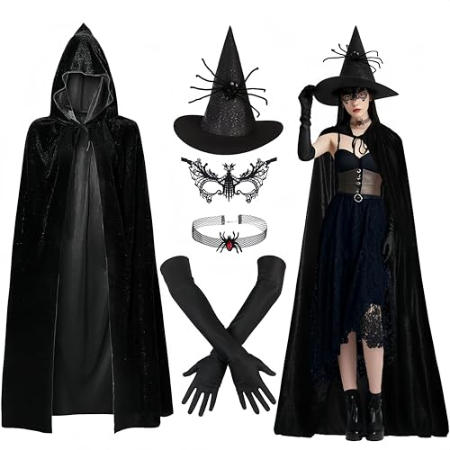 XIMISHOP Halloween Karneval Hexenkostüm Damen, 5 Stück Set Kostüm Hexe Accessoires Halloween Hexenhut Hexenumhang Witch Costume Women Kanerval Fasching Mottoparty Kostümzubehör für Damen Frauen XIMISHOP Halloween Karneval Hexenkostüm Damen, 5 Stück Set Kostüm Hexe Accessoires Halloween Hexenhut Hexenumhang Witch Costume Women Kanerval Fasching Mottoparty Kostümzubehör für Damen Frauen von XIMISHOP
