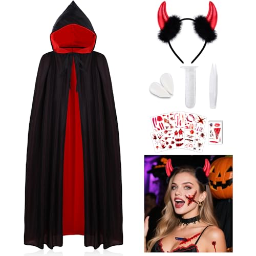 XIMISHOP Halloween Vampir Kostüm Umhang Mit,Doppelseitig Schwarz und Rot Teufel Cape Erwachsener Cosplay Für Halloween Damen Herren Party Kostüm von XIMISHOP