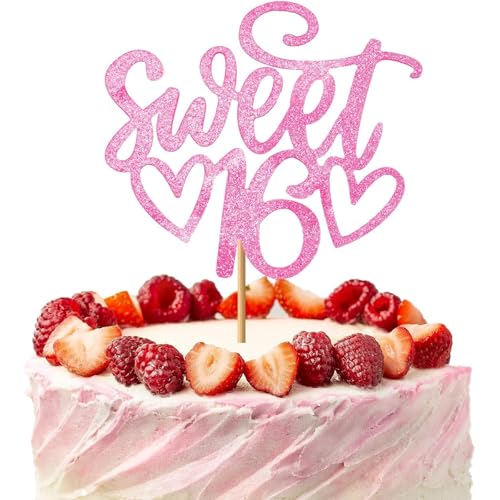 XINCHENG 1 Packung Sweet 16 Cake Topper, Glitter 16. Geburtstag Kuchendekoration, 16. Geburtstag, Party-Kuchendekoration, Cupcake-Topper für Cheers bis 16 Jahre alt von XINCHENG