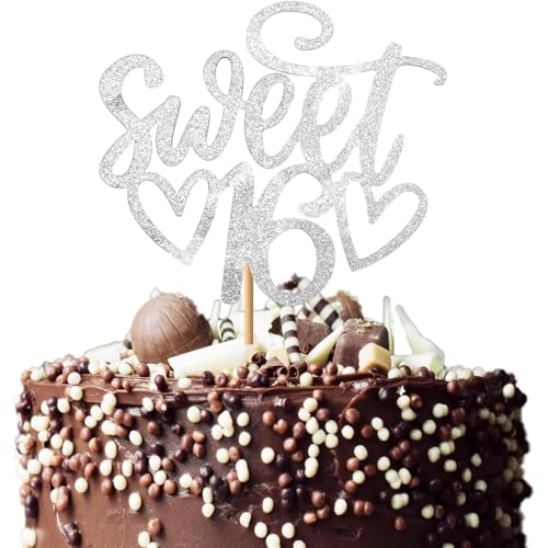 XINCHENG 1 Packung Sweet 16 Cake Topper, Glitter 16. Geburtstag Kuchendekoration, 16. Geburtstag, Party-Kuchendekoration, Cupcake-Topper für Cheers bis 16 Jahre alt von XINCHENG