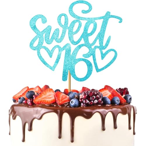 XINCHENG 1 Packung Sweet 16 Cake Topper, Glitter 16. Geburtstag Kuchendekoration, 16. Geburtstag, Party-Kuchendekoration, Cupcake-Topper für Cheers bis 16 Jahre alt von XINCHENG