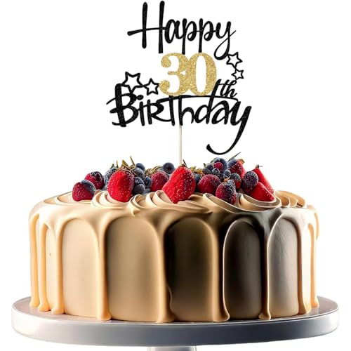 XINCHENG 1 x Geburtstagskuchenaufsatz, schwarz und goldfarben, glitzernde Kuchendekoration, Happy 80th Birthday, für Männer und Frauen, Motto-Party XINCHENG 1 x Geburtstagskuchenaufsatz, schwarz und goldfarben, glitzernde Kuchendekoration, Happy 80th Birthday, für Männer und Frauen, Motto-Party von XINCHENG