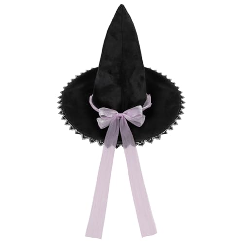 Halloween Hexenhut mit Seidenband Damen Hexenkostüm Hexen Hut Mädchen Hexen Kopfbedeckung Zaubererhut Partyhut Zauber Mütze Mittelalter Kostüm Breite Krempe Spitzhut für Halloween Karneval Kostümfeste von XINCHI