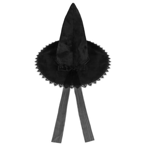 Halloween Hexenhut mit Seidenband Damen Hexenkostüm Hexen Hut Mädchen Hexen Kopfbedeckung Zaubererhut Partyhut Zauber Mütze Mittelalter Kostüm Breite Krempe Spitzhut für Halloween Karneval Kostümfeste von XINCHI