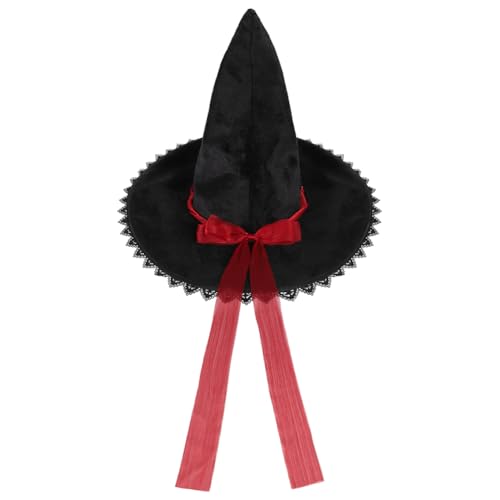 Halloween Hexenhut mit Seidenband Damen Hexenkostüm Hexen Hut Mädchen Hexen Kopfbedeckung Zaubererhut Partyhut Zauber Mütze Mittelalter Kostüm Breite Krempe Spitzhut für Halloween Karneval Kostümfeste von XINCHI