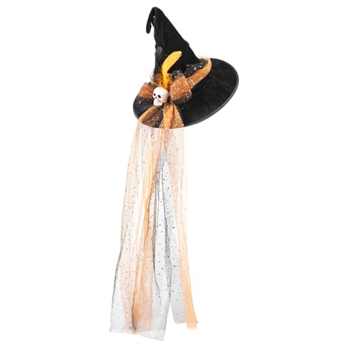 Halloween Hexenhut mit bunter Schleife Bändern Zaubererhut Damen Hexenmütze Mädchen Zauber Mütze Hexe Kopfbedeckung Hexenkostüm Zubehör Halloween Deko Hexenaccessoire für Karneval Kostümfeste Party von XINCHI