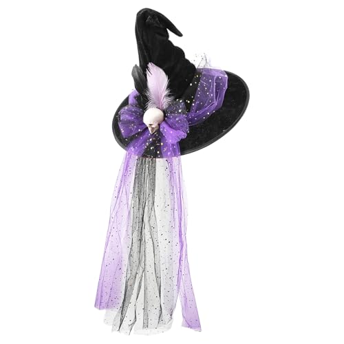 Halloween Hexenhut mit bunter Schleife Bändern Zaubererhut Damen Hexenmütze Mädchen Zauber Mütze Hexe Kopfbedeckung Hexenkostüm Zubehör Halloween Deko Hexenaccessoire für Karneval Kostümfeste Party von XINCHI