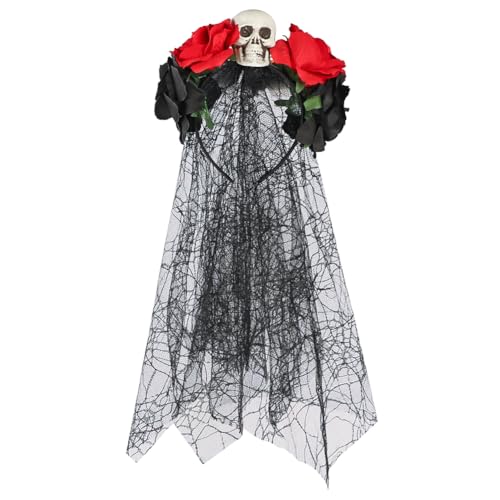 Halloween Rosen Stirnband Blumenkrone mit Tüll Schleier Geister Haarreif Gothic Brautschleier Blumen Haarbedeckung Halloween Fascinator Kopfbedeckung Hexen Kostüm Haarschmuck für Karneval Kostümfeste von XINCHI