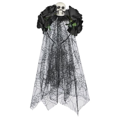 Halloween Rosen Stirnband Blumenkrone mit Tüll Schleier Geister Haarreif Gothic Brautschleier Blumen Haarbedeckung Halloween Fascinator Kopfbedeckung Hexen Kostüm Haarschmuck für Karneval Kostümfeste von XINCHI