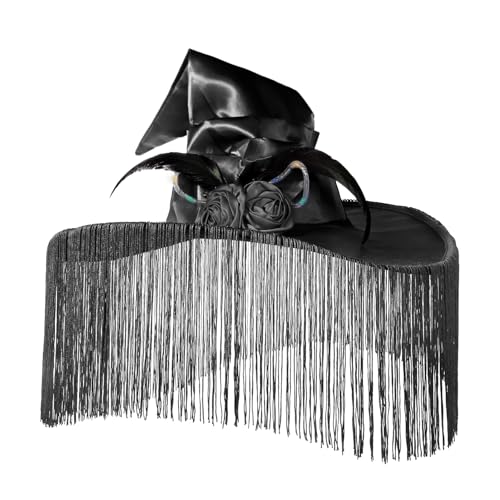 Hexenhut mit Quasten Zaubererhut Hexenmütze Damen Zauber Mütze Hexe Kopfbedeckung Schleife Hexen Kopfschmuck mit Federn Blumen Leuchtend Zubehör Hexenkostüm Spitzhut für Halloween Karneval Kostümfeste von XINCHI