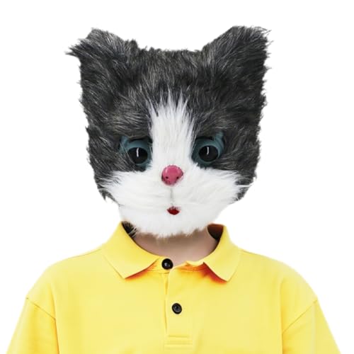 Süße Katzen Masken Halloween Niedliche Katzenmaske Pelzig Katzenkopfmaske Realistisch Katzen Motiv Kopfmaske Lustig Tierkopfmaske Requisitenmaske Kopfbedeckung für Halloween Party Karneval Kostümfeste von XINCHI