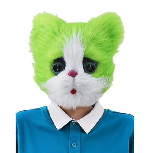 Süße Katzen Masken Halloween Niedliche Katzenmaske Pelzig Katzenkopfmaske Realistisch Katzen Motiv Kopfmaske Lustig Tierkopfmaske Requisitenmaske Kopfbedeckung für Halloween Party Karneval Kostümfeste von XINCHI