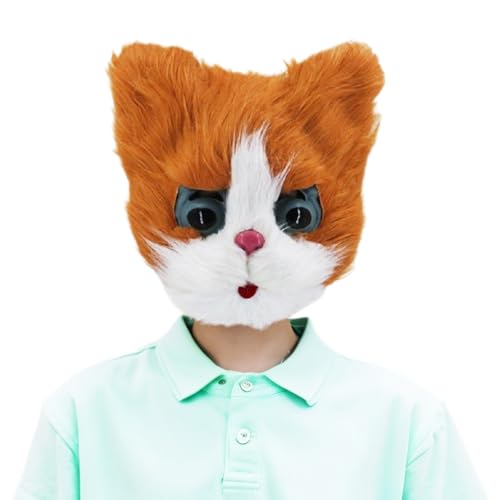 Süße Katzen Masken Halloween Niedliche Katzenmaske Pelzig Katzenkopfmaske Realistisch Katzen Motiv Kopfmaske Lustig Tierkopfmaske Requisitenmaske Kopfbedeckung für Halloween Party Karneval Kostümfeste von XINCHI