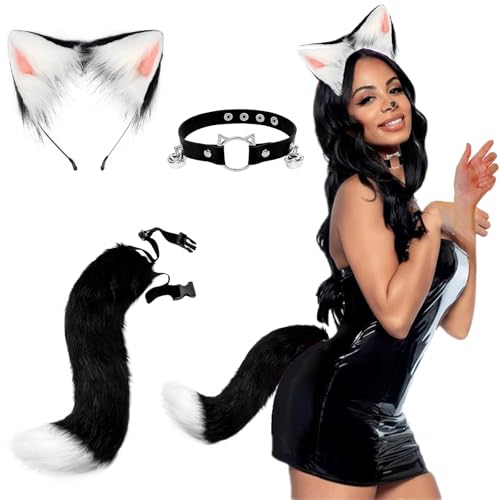 Fuchs-Kunstfellschwanz, Katzenohren, Stirnband, Halloween-Party, Kostüm, Halsband, Cosplay-Set, Damen, niedliche Katze, Cosplay, Haarreifen, langer Schwanz, flauschiger Wolf, Fuchs, Kostüm, Tier Fuchs-Kunstfellschwanz, Katzenohren, Stirnband, Halloween-Party, Kostüm, Halsband, Cosplay-Set, Damen, niedliche Katze, Cosplay, Haarreifen, langer Schwanz, flauschiger Wolf, Fuchs, Kostüm, Tier von XINCHIA