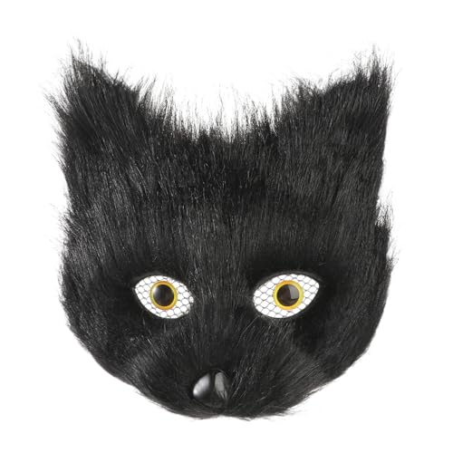 Halloween Pelz-Fuchsmaske Maskerade Kunstfell Halbgesicht Katze Maske mit vollem Auge verziert Cosplay Verkleidung Tier Thema Party Brille Make-up Requisiten Mittelalter Karneval Bälle Kostüm Dress Up von XINCHIA
