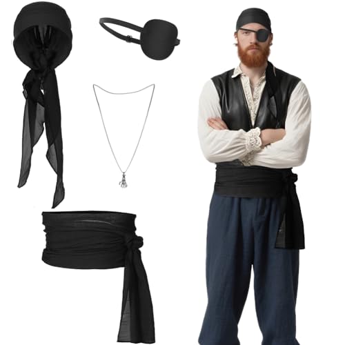 Piratenkostüm-Zubehör-Set für Damen und Herren, Augenklappen, Bandana, Schärpe, Gürtel, Kopftuch, Anhänger, Kette für Mittelalter, Renaissance, Fasching, Rollenspiel, Party-Zubehör, Halloween Piratenkostüm-Zubehör-Set für Damen und Herren, Augenklappen, Bandana, Schärpe, Gürtel, Kopftuch, Anhänger, Kette für Mittelalter, Renaissance, Fasching, Rollenspiel, Party-Zubehör, Halloween von XINCHIA