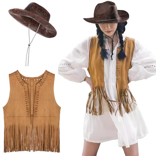 Western Cowgirl Kostüm für Damen 70er Jahre Hippie Kostüm Set Fransen Weste Jacke Cowgirl Hut Retro Damen Quaste Weste 60er Jahre Fasching Disco Party Top Hippie Kleidung Outfit Cowboyhut Cardigan Western Cowgirl Kostüm für Damen 70er Jahre Hippie Kostüm Set Fransen Weste Jacke Cowgirl Hut Retro Damen Quaste Weste 60er Jahre Fasching Disco Party Top Hippie Kleidung Outfit Cowboyhut Cardigan von XINCHIA
