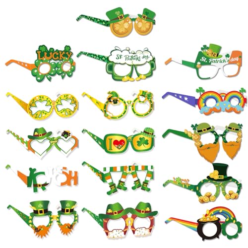 XINDY 16 Stück St. Patricks Day Party Brillen - Lustige Grüne Irischer Kleeblatt Papier Brille - Foto Requisiten für Kinder & Erwachsene - St. Patricks Day Deko & Kostüm Accessories XINDY 16 Stück St. Patricks Day Party Brillen - Lustige Grüne Irischer Kleeblatt Papier Brille - Foto Requisiten für Kinder & Erwachsene - St. Patricks Day Deko & Kostüm Accessories von XINDY