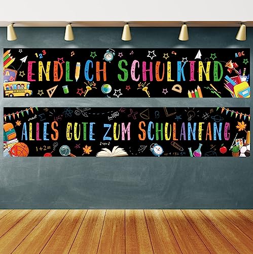 XINDY 2 Stück Alles Gute Zum Schulanfang Banner Einschulung Deko Endlich Schulkind Girlande Banner Schuleinführung Stoff Hintergrund Banner Photo Booth Deko Schulanfang Junge Mädchen Schultag Deko von XINDY