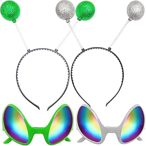 XINDY 4 Stück Alien Haarreif Alien Brille Grün Silber Haarreif Alien Fühler Haarreif Karneval Accessoire Fasching Kopfschmuck Damen Herren Kinder Alien Kostüm Damen Space Girl Kostüm Weltall Kostüm XINDY 4 Stück Alien Haarreif Alien Brille Grün Silber Haarreif Alien Fühler Haarreif Karneval Accessoire Fasching Kopfschmuck Damen Herren Kinder Alien Kostüm Damen Space Girl Kostüm Weltall Kostüm von XINDY