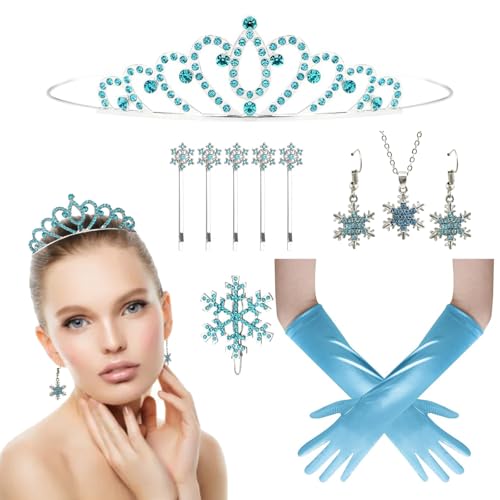 XINDY ELSA Kostüm Damen Mädchen, ELSA Krone Prinzessin Krone Frozen Haarschmuck Haarspangen Schneeflocken Ohrringe Kette ELSA Handschuhe für Fasching Karneval Prinzessin Kostüm Frozen Kostüm Zubehör XINDY ELSA Kostüm Damen Mädchen, ELSA Krone Prinzessin Krone Frozen Haarschmuck Haarspangen Schneeflocken Ohrringe Kette ELSA Handschuhe für Fasching Karneval Prinzessin Kostüm Frozen Kostüm Zubehör von XINDY