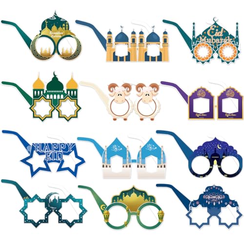 XINDY 12 Stück Eid Mubarak Partybrille, lustige Eid Brillen Foto Requisiten Stern Mond Laterne Moschee Papierbrille für Kinder Erwachsene Islamische Muslimische Party Eid Deko Eid Mubarak Dekoration XINDY 12 Stück Eid Mubarak Partybrille, lustige Eid Brillen Foto Requisiten Stern Mond Laterne Moschee Papierbrille für Kinder Erwachsene Islamische Muslimische Party Eid Deko Eid Mubarak Dekoration von XINDY