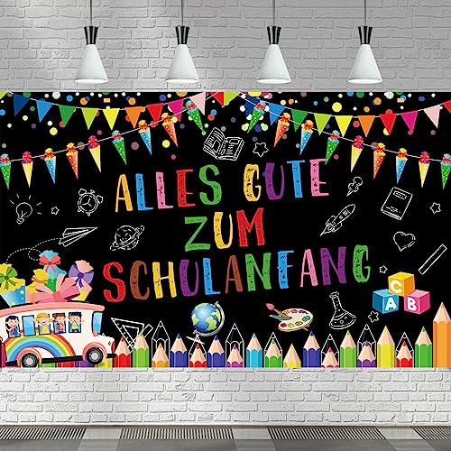 XINDY Einschulung Girlande Banner Deko, Extra Große Alles Gute Zum Schulanfang Hintergrund Banner Schulanfang Deko Schuleinführung Banner Deko Einschulung für Jungen Mädchen von XINDY