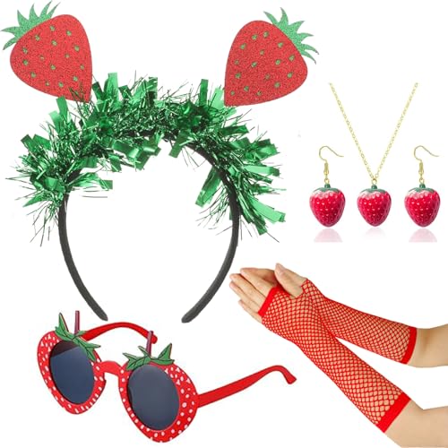 XINDY Erdbeer Kostüm Damen, Obst Kostüm Erdbeer Haarreif, Erdbeer Brille, Erdbeer Ohrringe, Halskette, Rot Handschuhe für Erdbeere Kostüm Damen Fasching Kostüm Karneval Kostüm Accessoires XINDY Erdbeer Kostüm Damen, Obst Kostüm Erdbeer Haarreif, Erdbeer Brille, Erdbeer Ohrringe, Halskette, Rot Handschuhe für Erdbeere Kostüm Damen Fasching Kostüm Karneval Kostüm Accessoires von XINDY