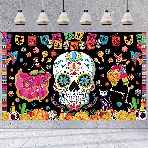 XINDY Extra Große Tag der Toten Hintergrund Banner Dia De Los Muertos Deko Halloween Banner Mexikanische Totenkopf Banner für Cinco De Mayo Tag der Toten Deko XINDY Extra Große Tag der Toten Hintergrund Banner Dia De Los Muertos Deko Halloween Banner Mexikanische Totenkopf Banner für Cinco De Mayo Tag der Toten Deko von XINDY