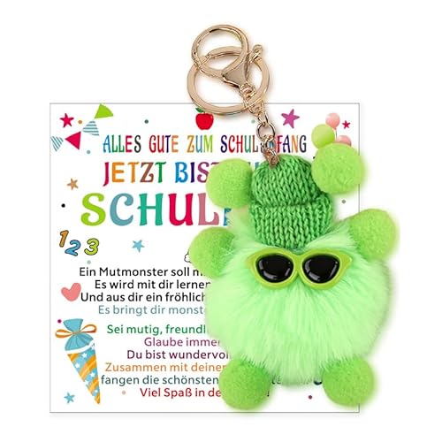 XINDY Glücksbringer Schulanfang Junge Mädchen, Glücksbringer Schule, Schlüsselanhänger Schulkind 2025 Endlich Schulkind Karte, Schulanfang Jungen Geschenke zur Einschulung, Grün von XINDY