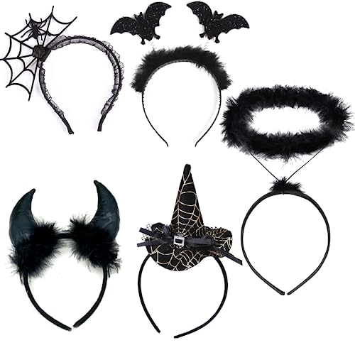 XINDY Halloween Haarreif, 5 Stücke Schwarz Heiligenschein Engel Haarreif Teufel Hexenhut Fledermaus Haarreif Spinne Stirnband Halloween Kopfschmuck kostüm Haarreif for Party Favors XINDY Halloween Haarreif, 5 Stücke Schwarz Heiligenschein Engel Haarreif Teufel Hexenhut Fledermaus Haarreif Spinne Stirnband Halloween Kopfschmuck kostüm Haarreif for Party Favors von XINDY