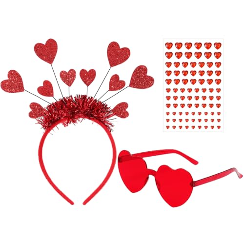 XINDY Glitzer Herz Haarreif Rot Amor Haarreif Herzbrille Rot Herz Sonnenbrille Herzen Aufkleber für Amor Kostüm Damen Fasching Kostüm Valentinstag Hochzeit JGA Karneval Costume Accessoires XINDY Glitzer Herz Haarreif Rot Amor Haarreif Herzbrille Rot Herz Sonnenbrille Herzen Aufkleber für Amor Kostüm Damen Fasching Kostüm Valentinstag Hochzeit JGA Karneval Costume Accessoires von XINDY
