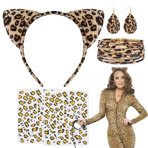 XINDY Leoparden Kostüm Damen Kinder, Leoparden Ohren Leopard Haarreif, Leoparden Tattoo Gesicht, Leoparden Armband Ohrringe für Leopard Kostüm Damen Halloween Karneval Kostüm Damen Fasching Party XINDY Leoparden Kostüm Damen Kinder, Leoparden Ohren Leopard Haarreif, Leoparden Tattoo Gesicht, Leoparden Armband Ohrringe für Leopard Kostüm Damen Halloween Karneval Kostüm Damen Fasching Party von XINDY