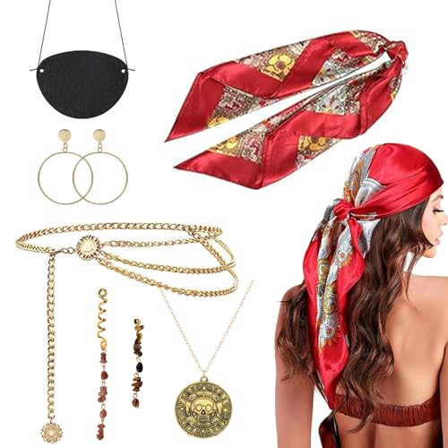 XINDY Piratenkostüm Damen, Piraten Accessoires Damen, Piraten Kopftuch Haarschmuck Pirat Augenklappe Taillenkette Piraten Kette Ohrringe für Piraten Kostüm Frauen, Hallowee Karneval Fasching Kostüm XINDY Piratenkostüm Damen, Piraten Accessoires Damen, Piraten Kopftuch Haarschmuck Pirat Augenklappe Taillenkette Piraten Kette Ohrringe für Piraten Kostüm Frauen, Hallowee Karneval Fasching Kostüm von XINDY