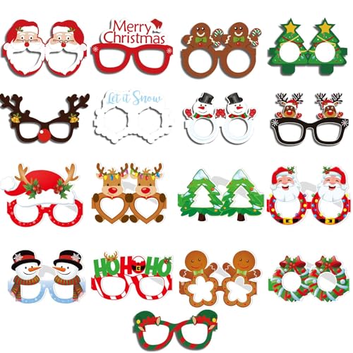 XINDY Weihnachtsbrillen, 17 Stück Lustig Brillen Weihnachten Partybrille Weihnachtsverkleidung Brillen Foto Requisiten Weihnachtsbrille für Erwachsene Kinder Weihnachtsdeko Weihnachtsassesoires von XINDY