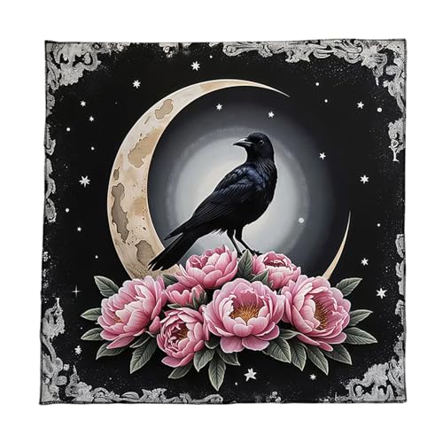 XINGLIDA Spiritueller Wahrsagertuch Fleece Textur 3 Größe Einfache Wartung Okkulter Themenmond Und Krähe Muster Für Kartenlesen Tarots Lesen Stoff von XINGLIDA