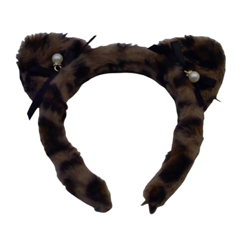 XINGLIDA Tiermuster Plüsch Haarband Für Erwachsene Frauen Mit Katzen Ohrhörergeburtstagsfeier Hairhoop Rollenspiele Requisiten Gesicht Waschen Stirnband Cosplay Kostümzubehör von XINGLIDA