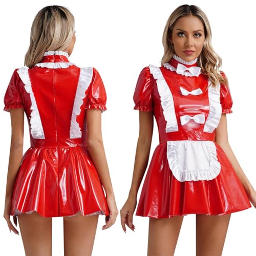 XINLIANYI Damen-Cosplay-Kostüm, Lackleder, A-Linie, Kleid, Party, Clubwear, Rot XINLIANYI Damen-Cosplay-Kostüm, Lackleder, A-Linie, Kleid, Party, Clubwear, Rot von XINLIANYI