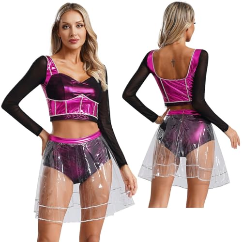 XINLIANYI Damen-Kostüm, Cosplay, Theater, Tanzkostüm, langärmelig, bauchfrei mit Rock, Hot Pink XINLIANYI Damen-Kostüm, Cosplay, Theater, Tanzkostüm, langärmelig, bauchfrei mit Rock, Hot Pink von XINLIANYI
