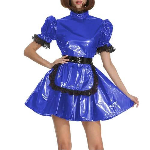 XINLIANYI Dienstmädchen-Uniformen aus PVC-Leder, kurzärmelig, abschließbar, A-Linie, Schürze, Dienstmädchenkleid, Cosplay, Party, Verkleidung, Outfits, Blau XINLIANYI Dienstmädchen-Uniformen aus PVC-Leder, kurzärmelig, abschließbar, A-Linie, Schürze, Dienstmädchenkleid, Cosplay, Party, Verkleidung, Outfits, Blau von XINLIANYI
