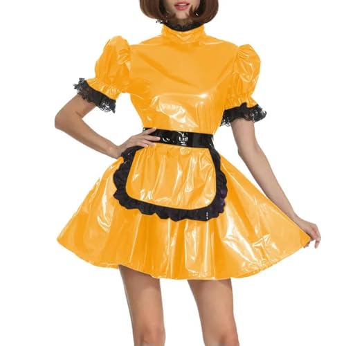 XINLIANYI Dienstmädchen-Uniformen aus PVC-Leder, kurzärmelig, abschließbar, A-Linie, Schürze, Dienstmädchenkleid, Cosplay, Party, Verkleidung, Outfits, Gelb XINLIANYI Dienstmädchen-Uniformen aus PVC-Leder, kurzärmelig, abschließbar, A-Linie, Schürze, Dienstmädchenkleid, Cosplay, Party, Verkleidung, Outfits, Gelb von XINLIANYI