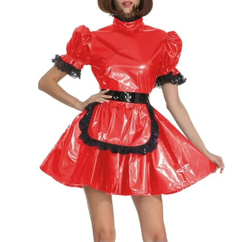 XINLIANYI Dienstmädchen-Uniformen aus PVC-Leder, kurzärmelig, abschließbar, A-Linie, Schürze, Dienstmädchenkleid, Cosplay, Party, Verkleidung, Outfits, Rot XINLIANYI Dienstmädchen-Uniformen aus PVC-Leder, kurzärmelig, abschließbar, A-Linie, Schürze, Dienstmädchenkleid, Cosplay, Party, Verkleidung, Outfits, Rot von XINLIANYI