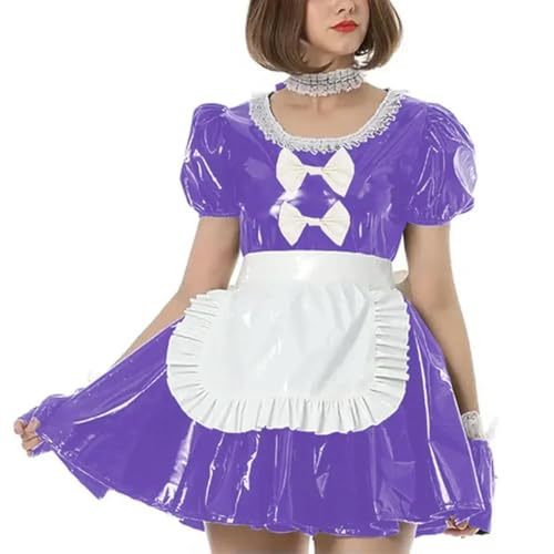 XINLIANYI Dienstmädchenkleid, Cosplay, Uniformen mit Schürze, kurzärmelig, Spitze, PVC-Leder, Dienstmädchen-Outfit, anpassbar von XINLIANYI