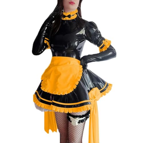 XINLIANYI Dienstmädchenkleid mit Schürze, PVC-Leder, Rüschen, Party, Cosplay, Kostüme, personalisierbar, gelb, 5XL XINLIANYI Dienstmädchenkleid mit Schürze, PVC-Leder, Rüschen, Party, Cosplay, Kostüme, personalisierbar, gelb, 5XL von XINLIANYI