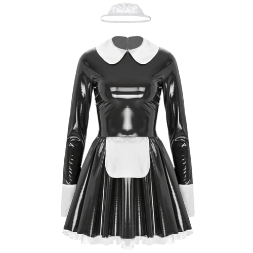 XINLIANYI Französisches Dienstmädchen-Kostüm, Lackleder, Schürze, Dienstmädchenkleid, langärmelig, Party, Verkleidung XINLIANYI Französisches Dienstmädchen-Kostüm, Lackleder, Schürze, Dienstmädchenkleid, langärmelig, Party, Verkleidung von XINLIANYI