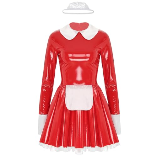 XINLIANYI Französisches Dienstmädchen-Kostüm, Lackleder, Schürze, Dienstmädchenkleid, langärmelig, Party, Verkleidung XINLIANYI Französisches Dienstmädchen-Kostüm, Lackleder, Schürze, Dienstmädchenkleid, langärmelig, Party, Verkleidung von XINLIANYI