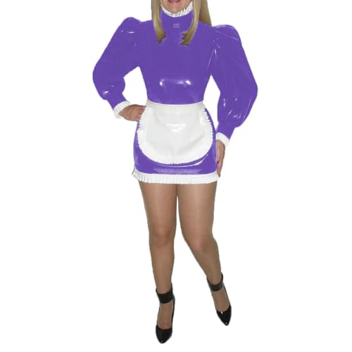 XINLIANYI French Maid Mini-Kleid mit langen Puffärmeln, PVC-Leder, Cosplay-Kostüm, violett, 50 XINLIANYI French Maid Mini-Kleid mit langen Puffärmeln, PVC-Leder, Cosplay-Kostüm, violett, 50 von XINLIANYI