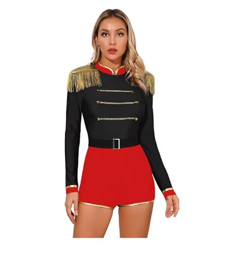 XINLIANYI Halloween-Jumpsuit für Damen, Zirkus, Ringmaster, Cosplay, Kostüme, Fransen, Schulterbretter, goldverziert, Kontrast-Body, Karneval, Schwarz, Größe L XINLIANYI Halloween-Jumpsuit für Damen, Zirkus, Ringmaster, Cosplay, Kostüme, Fransen, Schulterbretter, goldverziert, Kontrast-Body, Karneval, Schwarz, Größe L von XINLIANYI