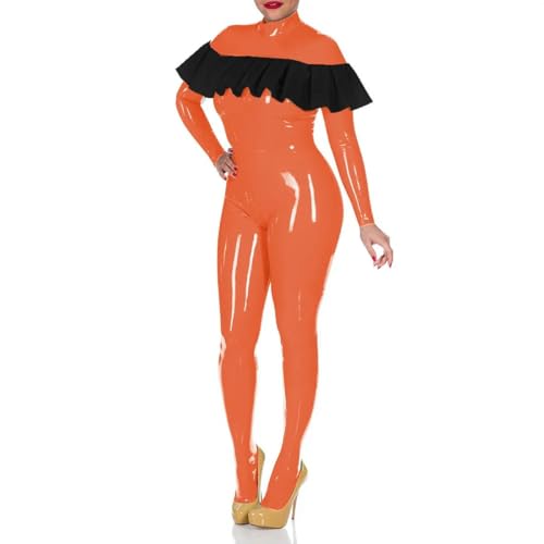 XINLIANYI Nightclub Langärmeliger PVC-Overall für Damen, Rollkragen, Rüschen, Strampler, Oversize, Cosplay-Catsuit, Orange, 6XL XINLIANYI Nightclub Langärmeliger PVC-Overall für Damen, Rollkragen, Rüschen, Strampler, Oversize, Cosplay-Catsuit, Orange, 6XL von XINLIANYI